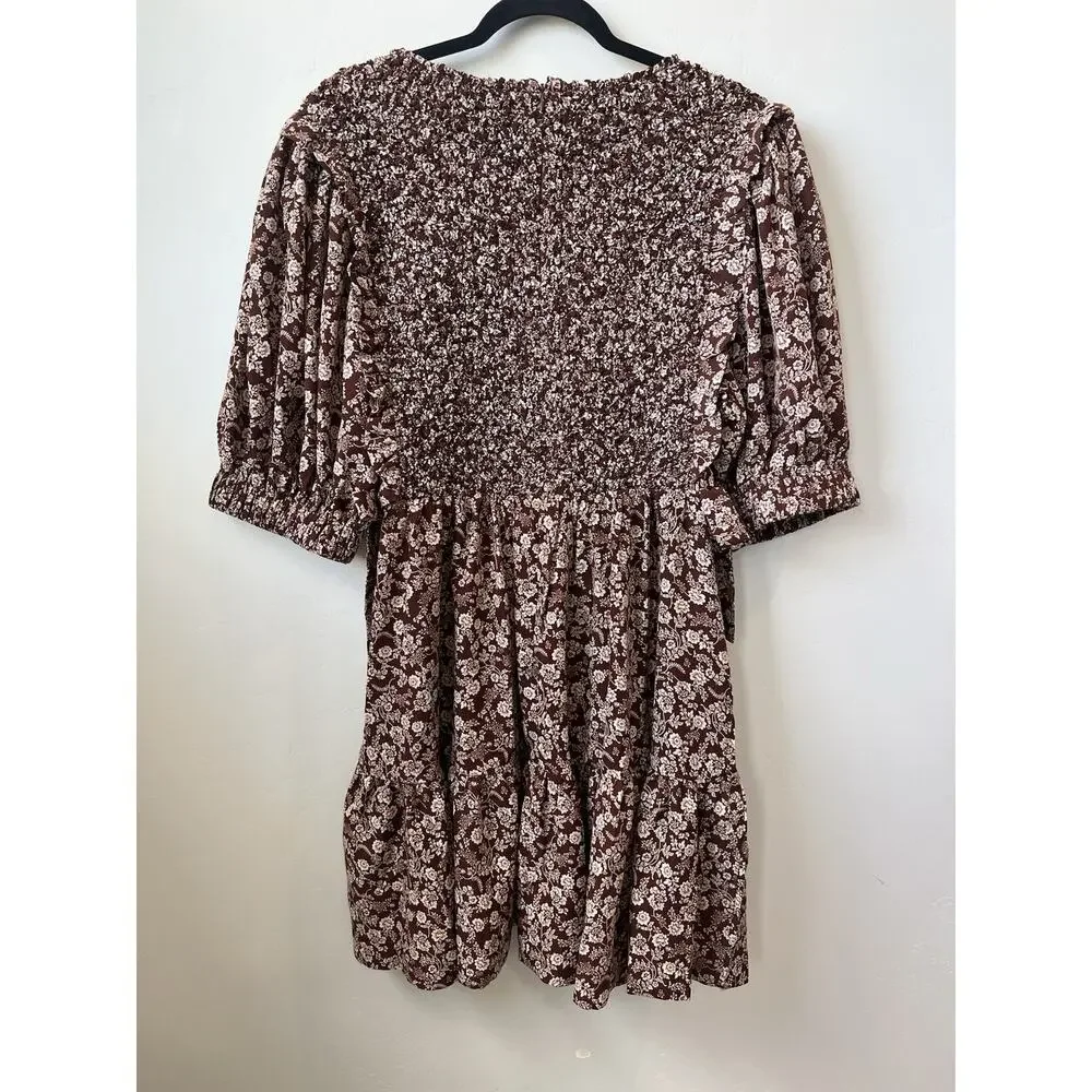 Boheme Selena Dress Smocked Bohemian Floral Mini Cottage Core, Prairie, XL - Picture 2 of 6